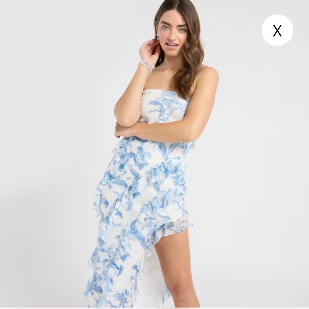 The Vintage Shop White & Blue Floral Ruffle Maxi Dress